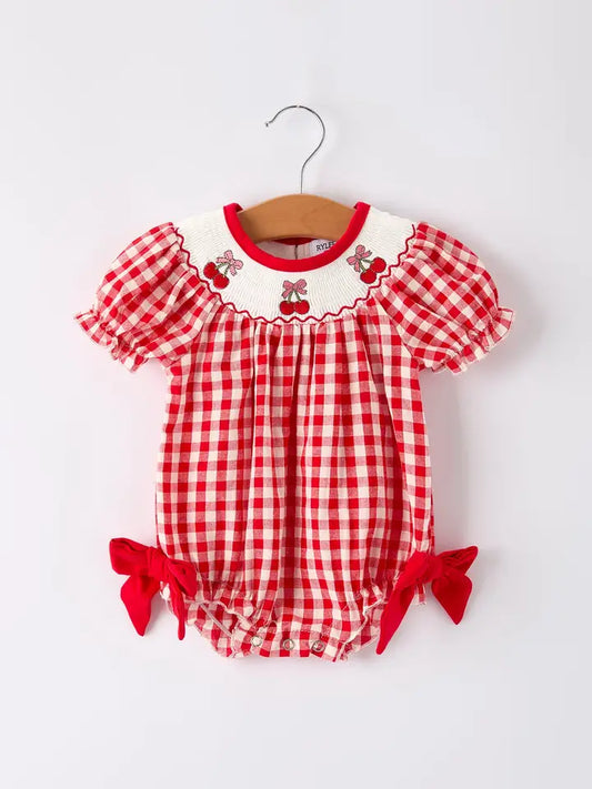 Embroidered Cherry Bubble Romper