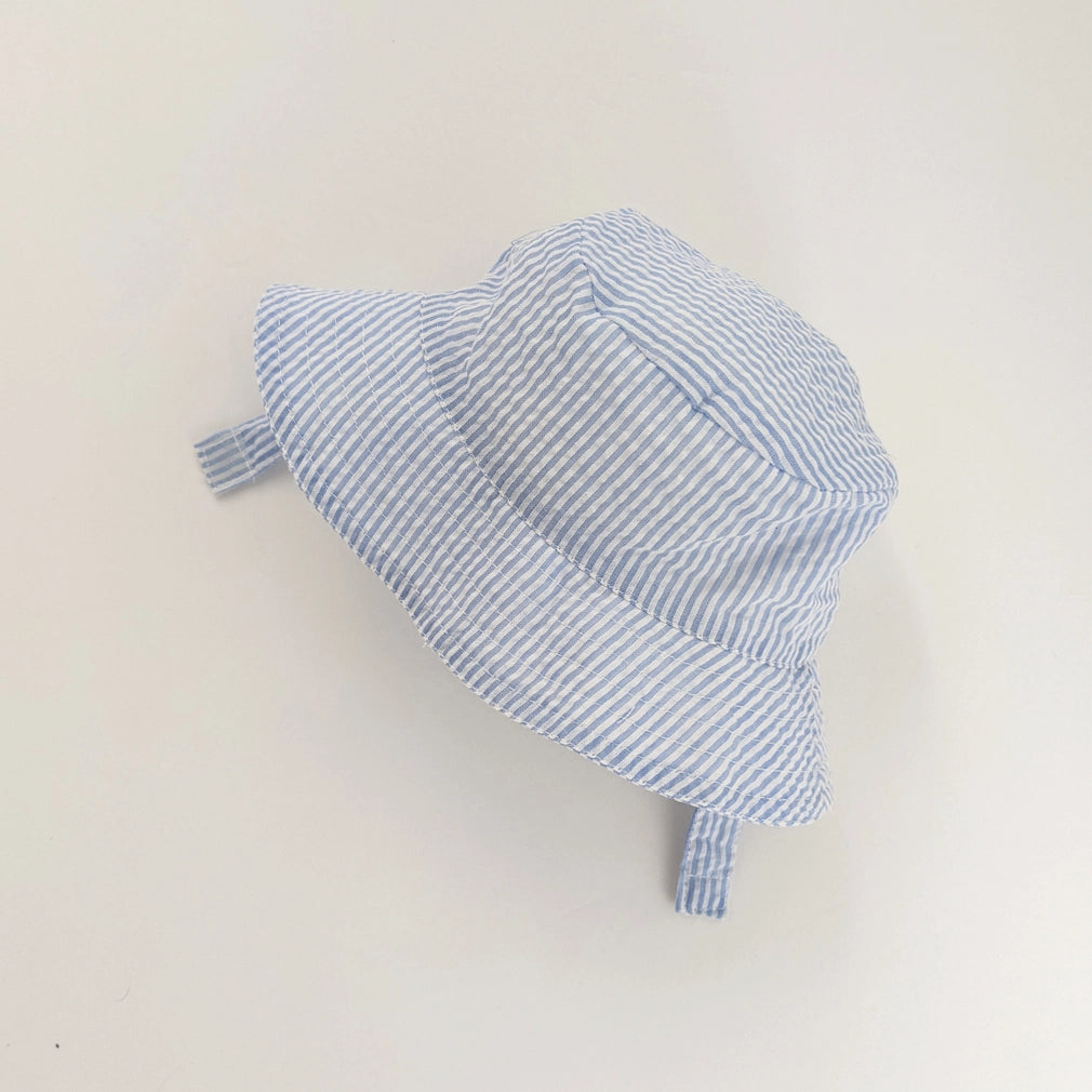 Light Blue Seersucker Stripe Bucket Hat UPF 25+
