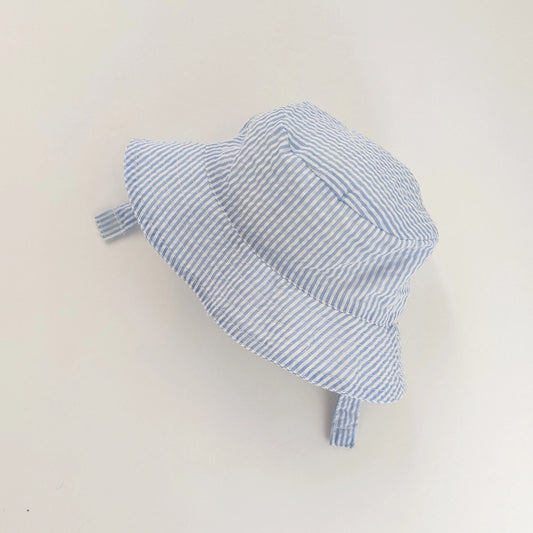 Light Blue Seersucker Stripe Bucket Hat UPF 25+