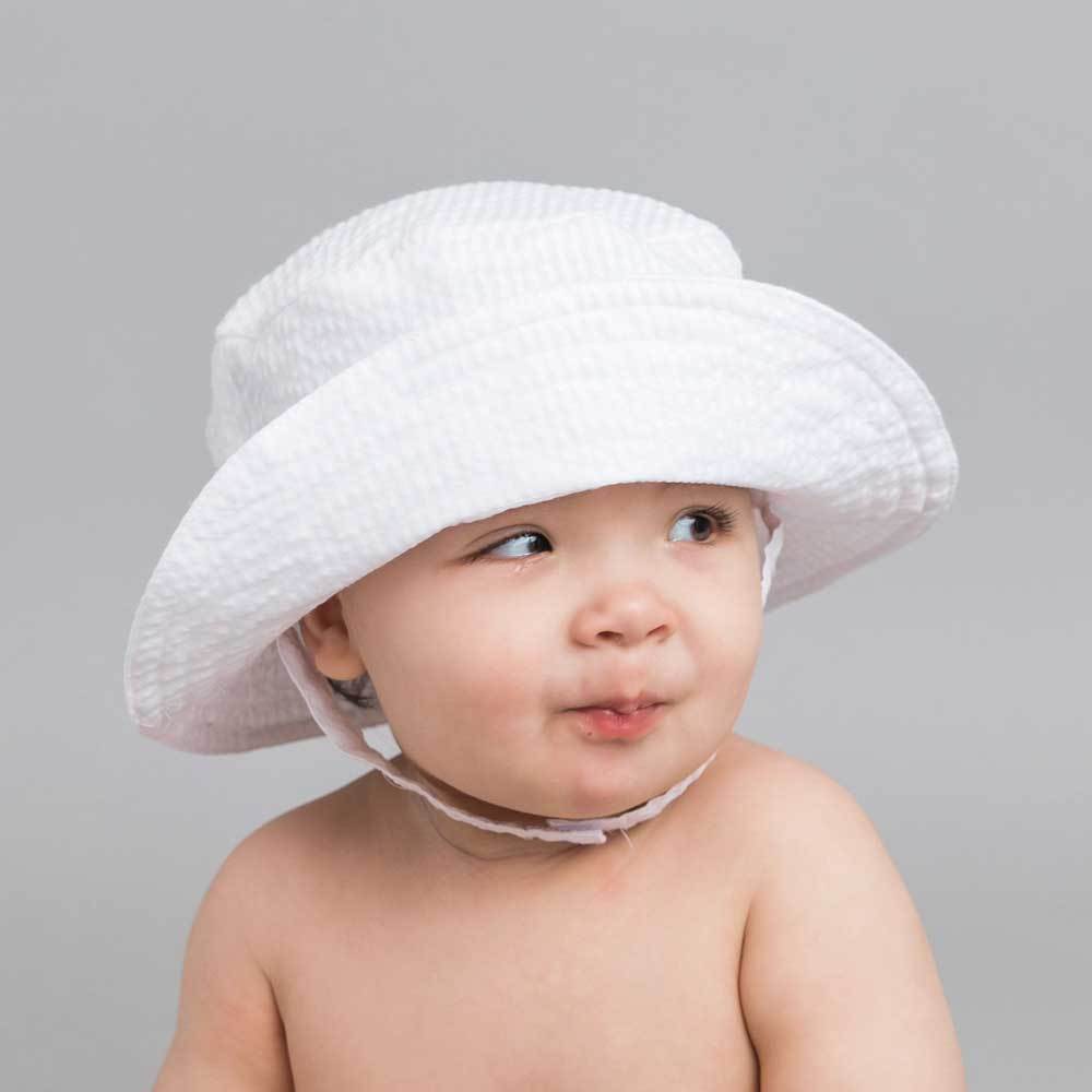 White Seersucker Bucket Hat UPF 25+